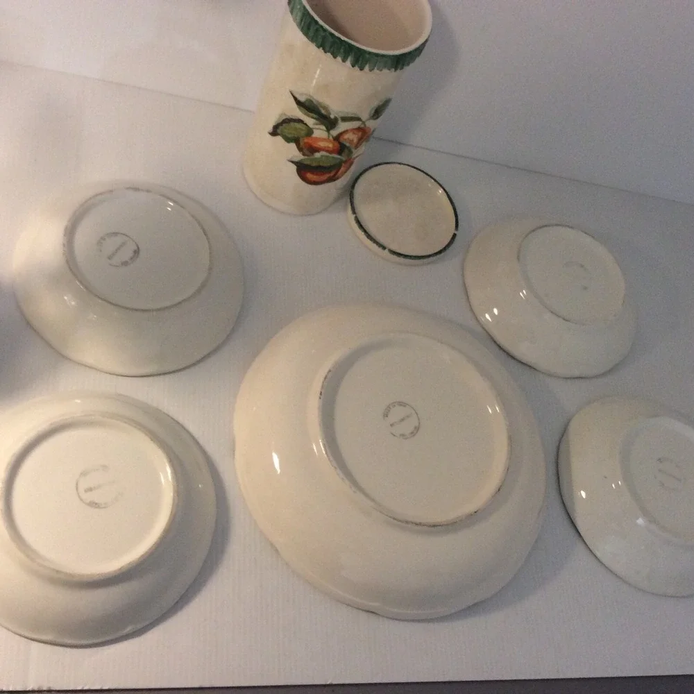 Mid Century Himark Spongewear Italy Pottery Pasta Bowl Set Cottage Core Green